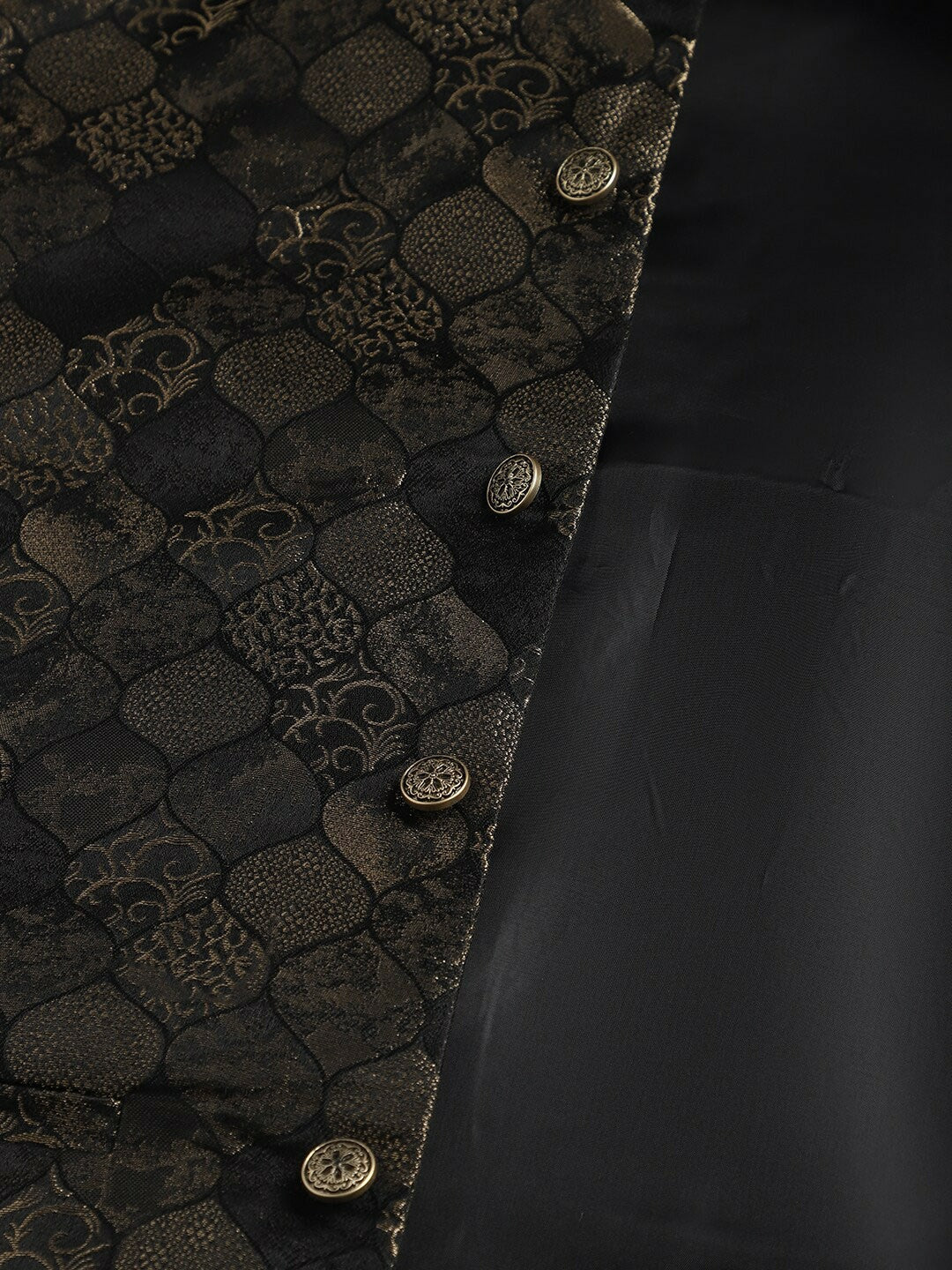 Men's Black Woven Design Nehru Jacket