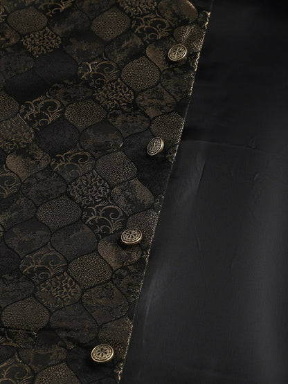 Men's Black Woven Design Nehru Jacket