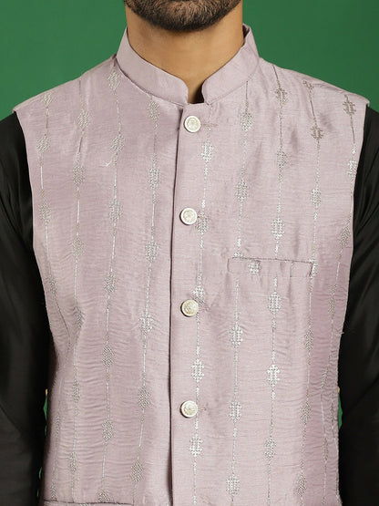 Men's Purple Embroidered Nehru Jacket with Sequins