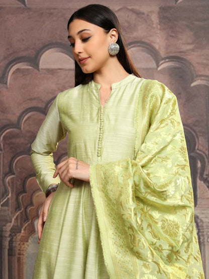 Lime Green Solid Maxi Dress – Elegant Ethnic Wear | Indiaista