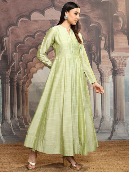 Lime Green Solid Maxi Dress – Elegant Ethnic Wear | Indiaista