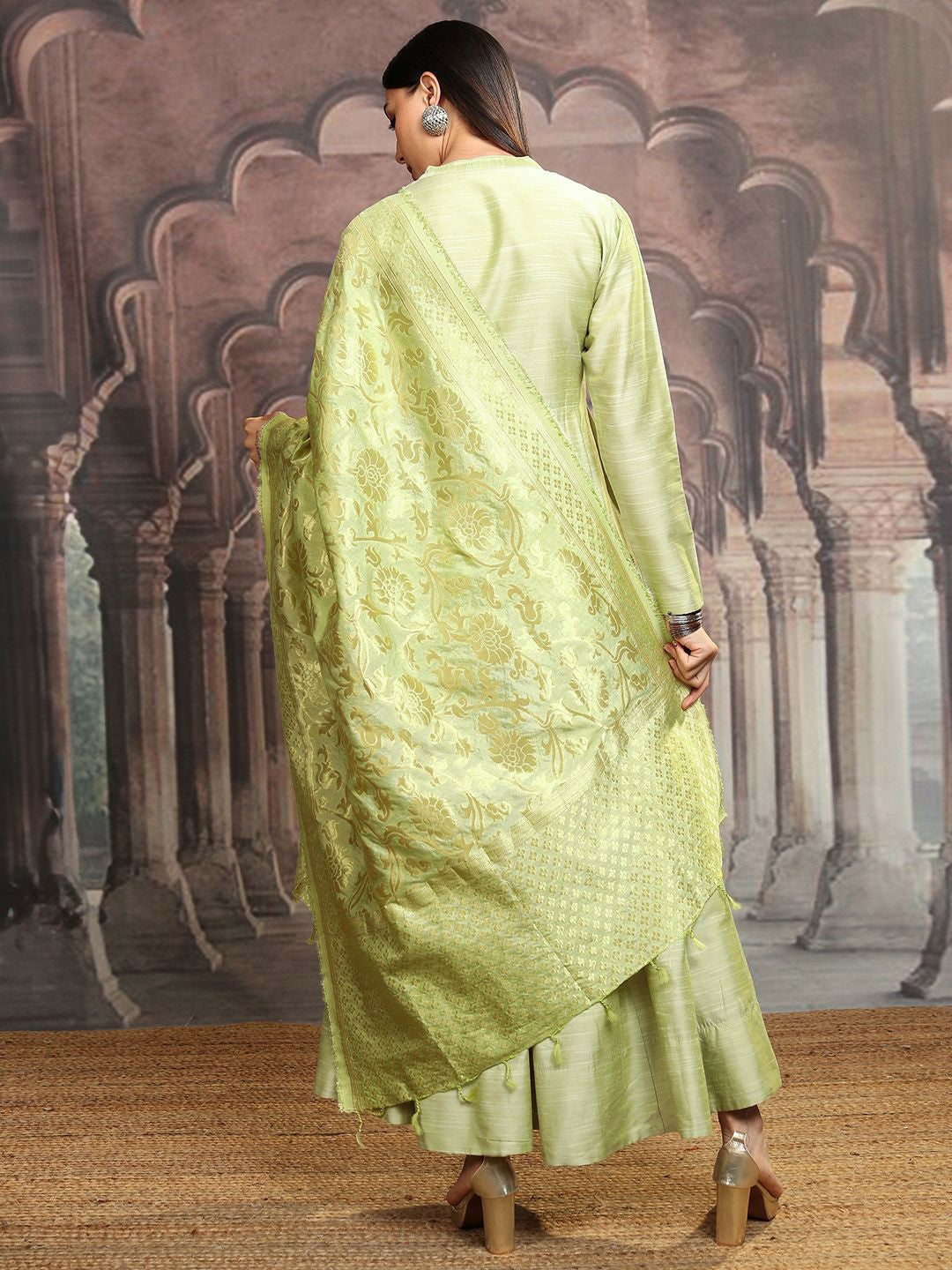 Lime Green Solid Maxi Dress – Elegant Ethnic Wear | Indiaista