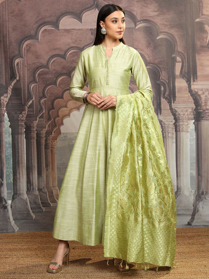 Lime Green Solid Maxi Dress – Elegant Ethnic Wear | Indiaista