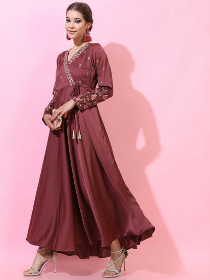 Maroon Solid Maxi Dress – Elegant Ethnic Wear for Women | Indiaista