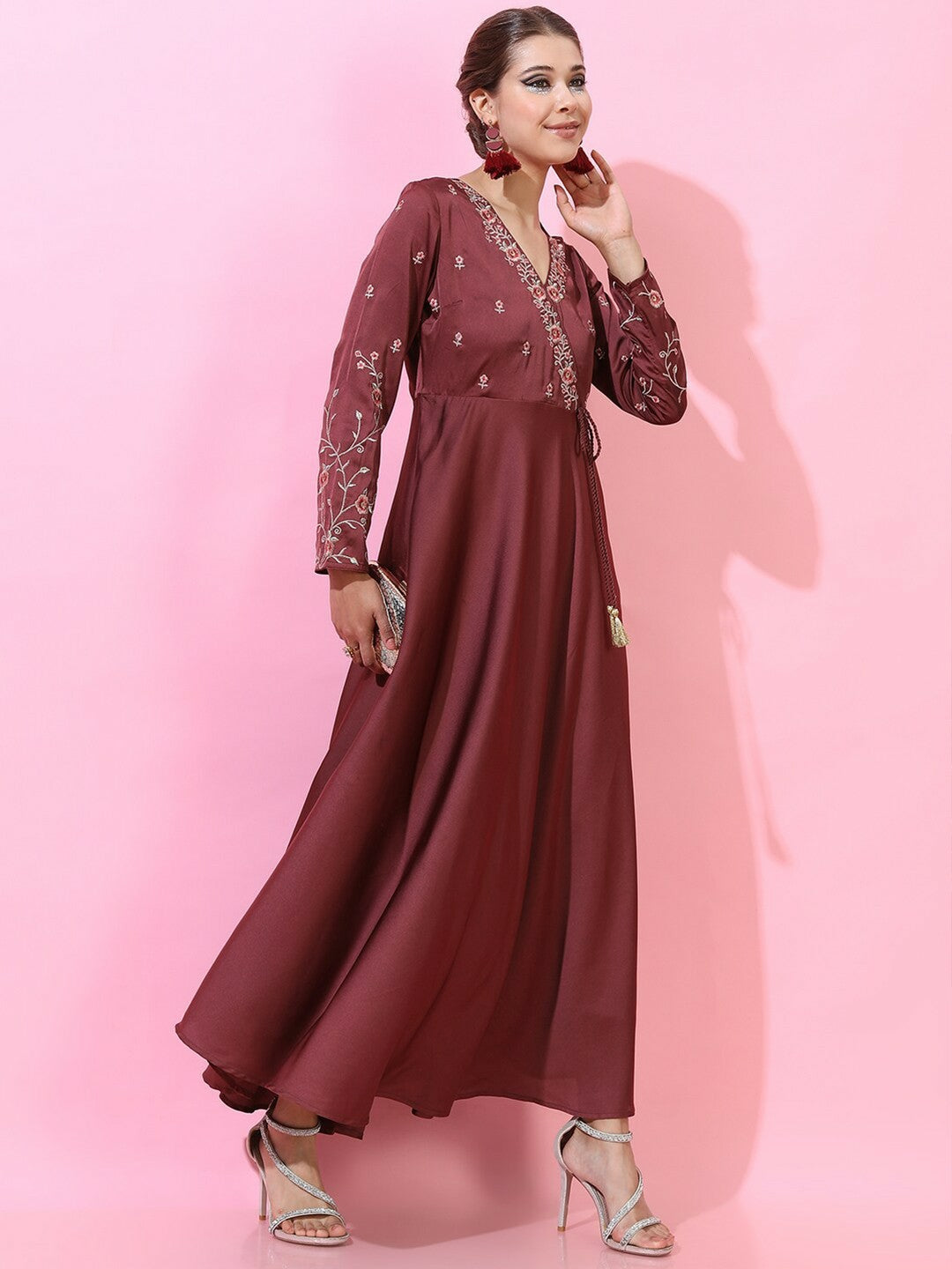 Maroon Solid Maxi Dress – Elegant Ethnic Wear for Women | Indiaista