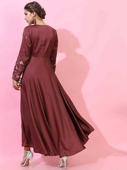 Maroon Solid Maxi Dress – Elegant Ethnic Wear for Women | Indiaista