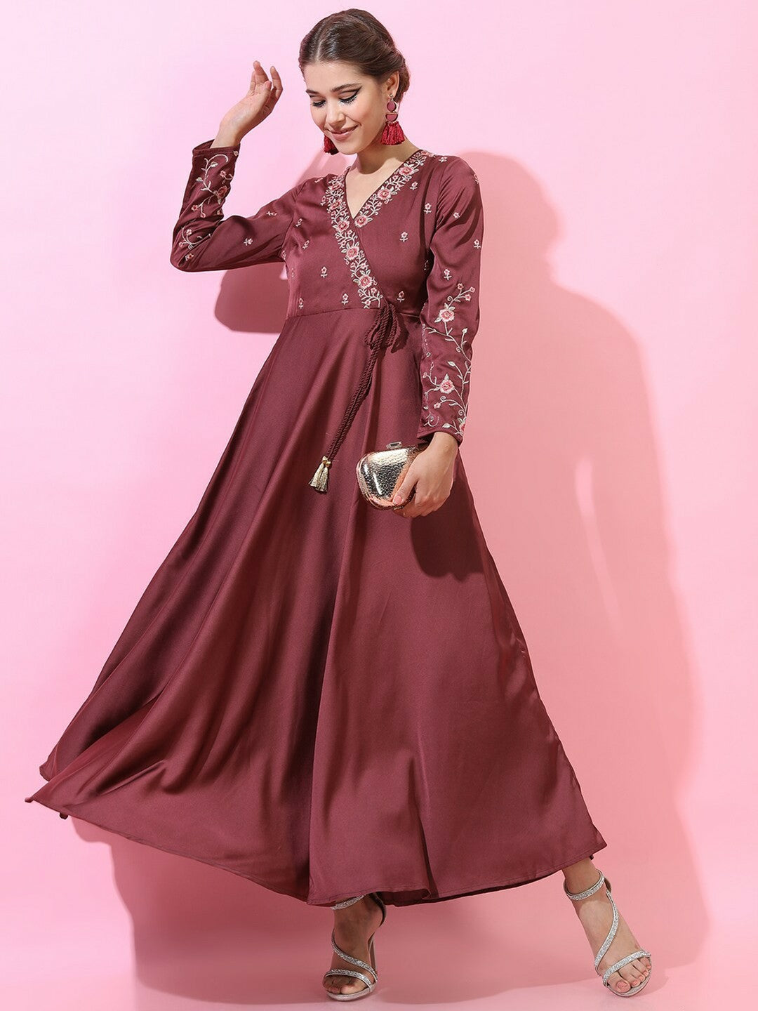 Maroon Solid Maxi Dress – Elegant Ethnic Wear for Women | Indiaista