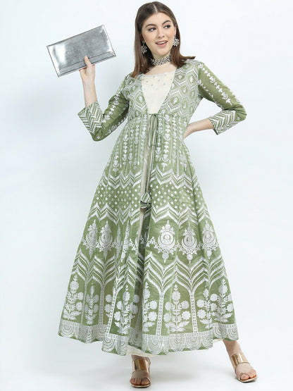 Buy Green Ethnic Motifs Print Maxi Dress Online | Indiaista