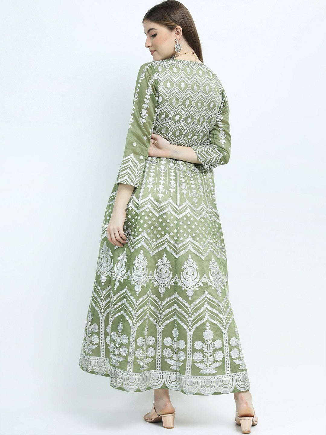 Buy Green Ethnic Motifs Print Maxi Dress Online | Indiaista