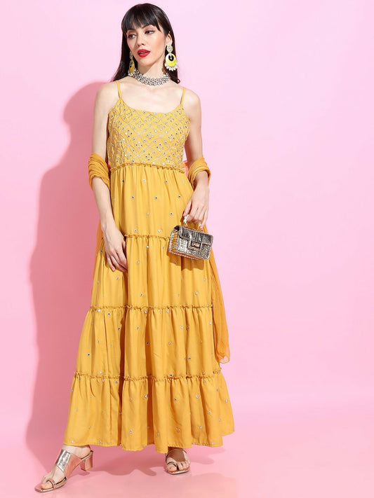 Buy Stunning Yellow Floral Ethnic Dress for Women – Indiaista