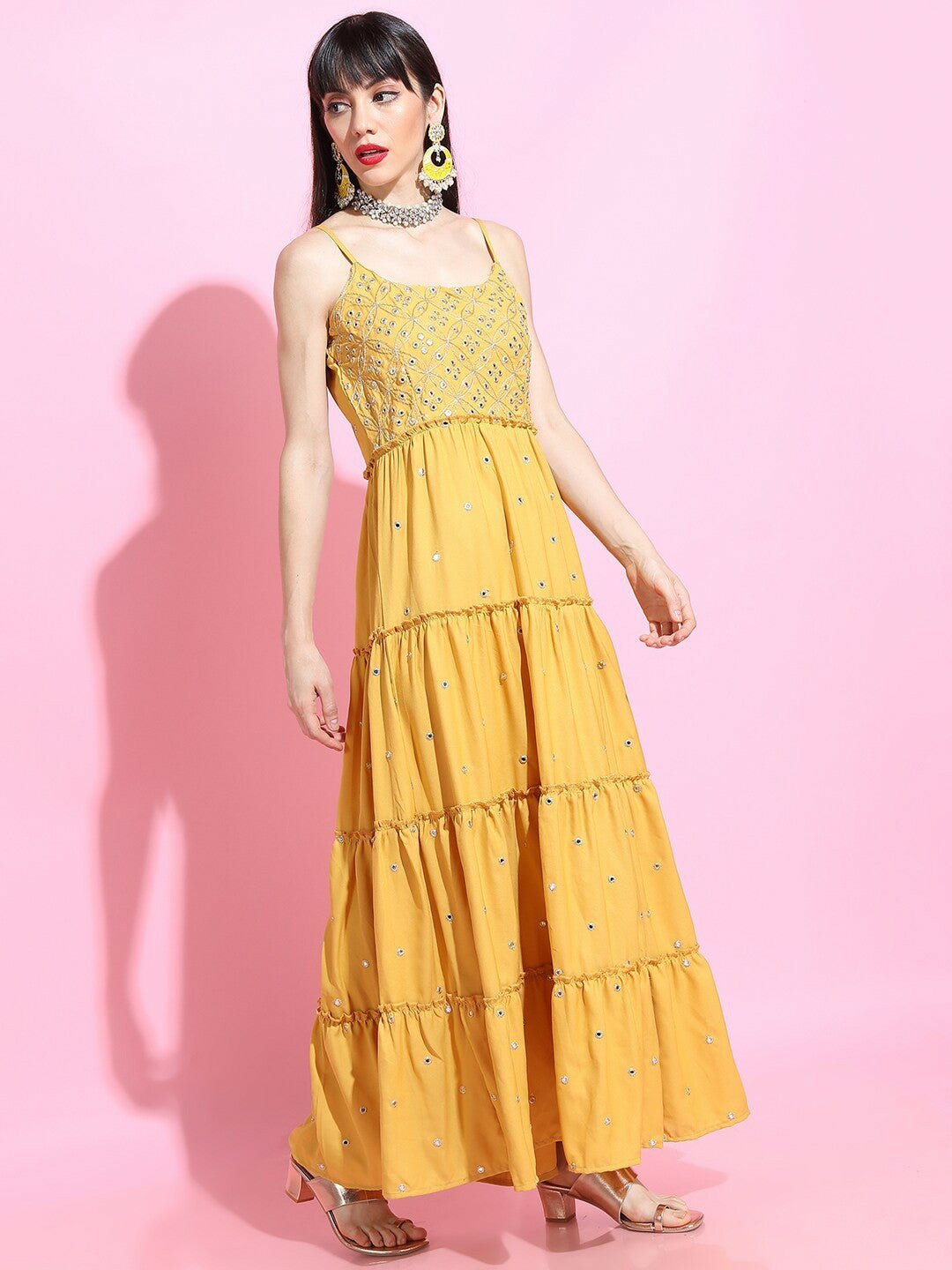 Buy Stunning Yellow Floral Ethnic Dress for Women – Indiaista