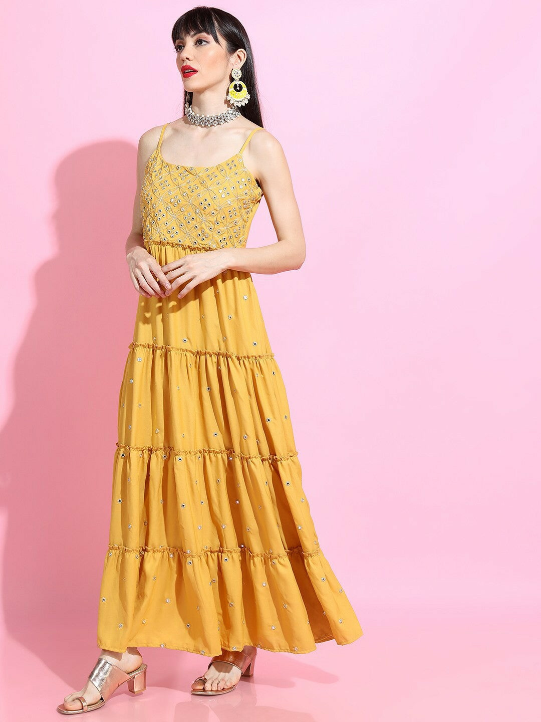 Buy Stunning Yellow Floral Ethnic Dress for Women – Indiaista