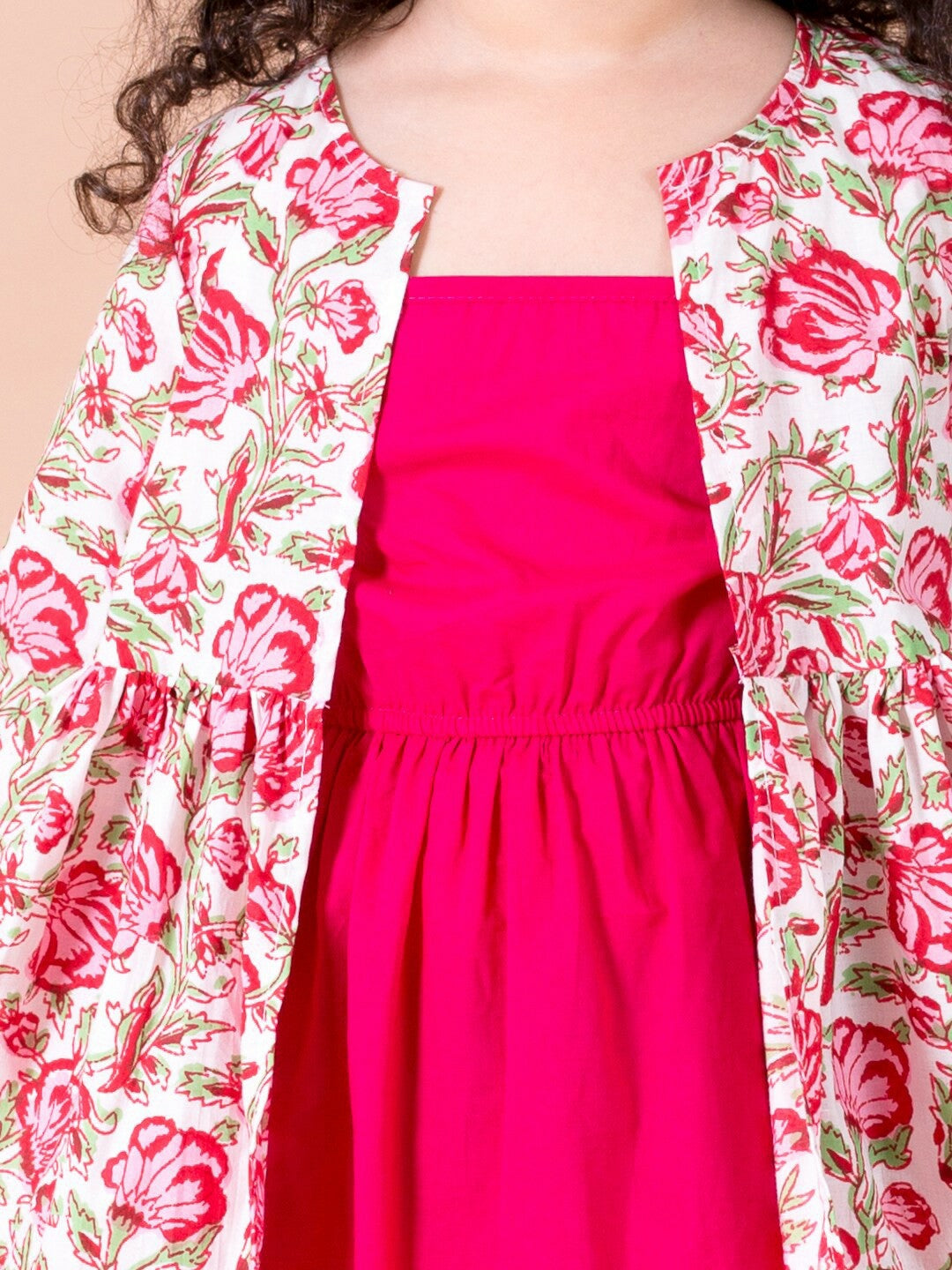 Magenta & White Floral A-Line Cotton Dress with Shrug – Shop at Indiaista