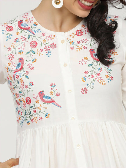 Buy Off-White Embroidered A-Line Ethnic Dress for Women | Indiaista