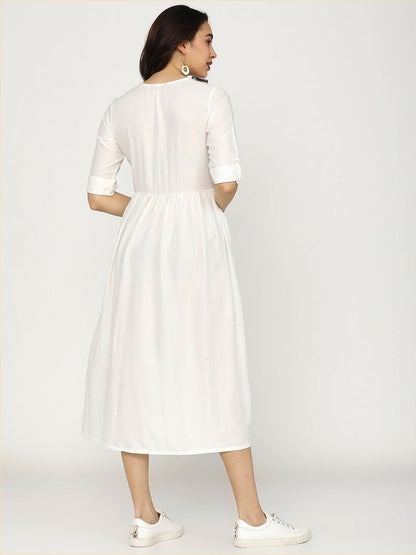 Buy Off-White Embroidered A-Line Ethnic Dress for Women | Indiaista