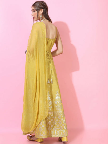 Elegant Yellow & Gold-Toned Ethnic Maxi Dress – Shop at Indiaista