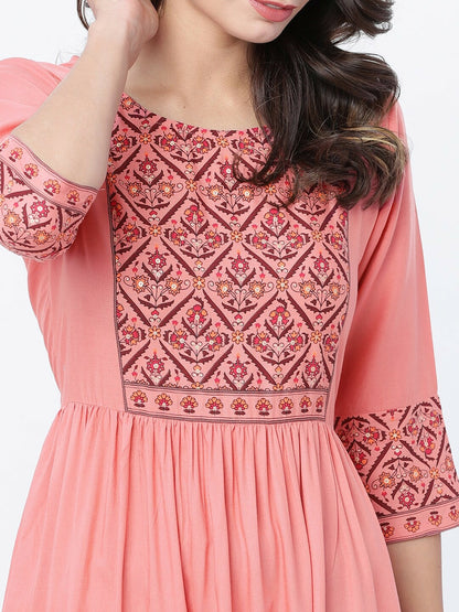 Buy Coral Solid Fit & Flare Ethnic Dress for Women – Indiaista