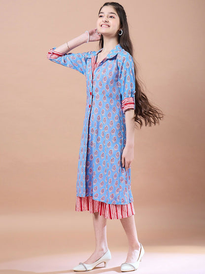 Buy Blue Ethnic Motifs Print A-Line Dress for Women | Indiaista