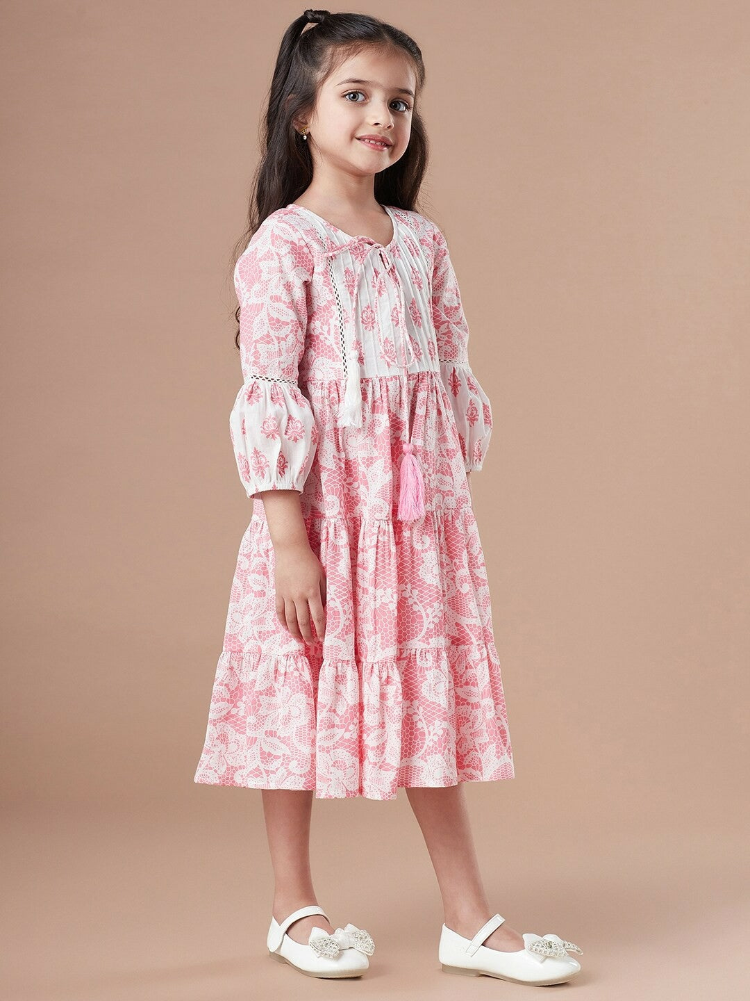 Buy Pink & White Floral Print A-Line Midi Dress – Stylish & Comfortable | Indiaista