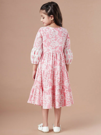 Buy Pink & White Floral Print A-Line Midi Dress – Stylish & Comfortable | Indiaista