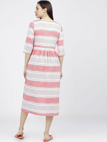 Buy Cream-Coloured Striped Fit & Flare Ethnic Dress Online | Indiaista