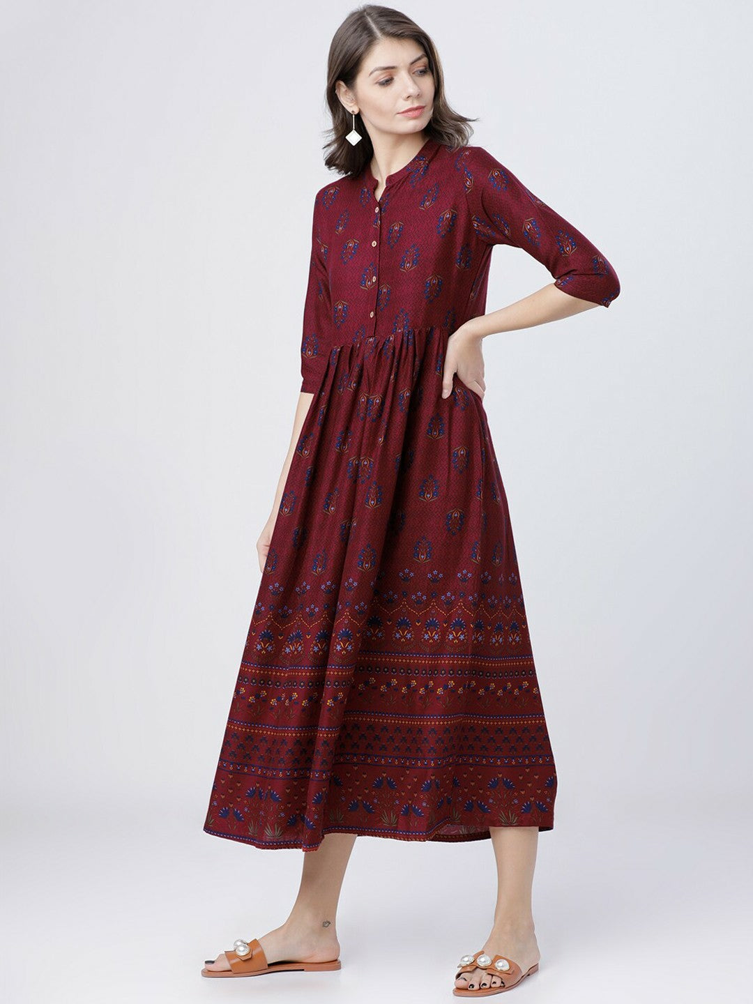 Buy Burgundy Printed Woven Maxi Dress Ethnic & Trendy | Indiaista Indiaista.com Buy Burgundy Printed Woven Maxi Dress Ethnic & Trendy | Indiaista Indiaista.com