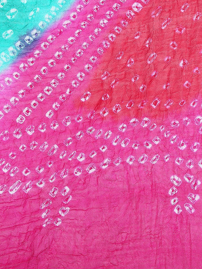 Pink & Turquoise Blue Bandhani Dupatta – Traditional Tie-Dye with Woven Border | Indiaista