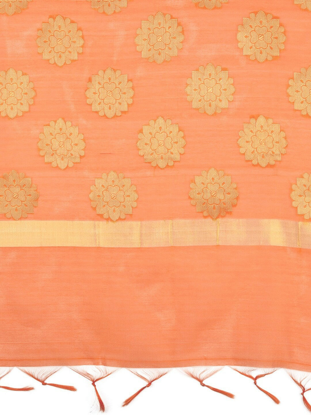 Orange & Gold-Toned Woven Dupatta with Tassel Border – Elegant Ethnic Wrap for Women