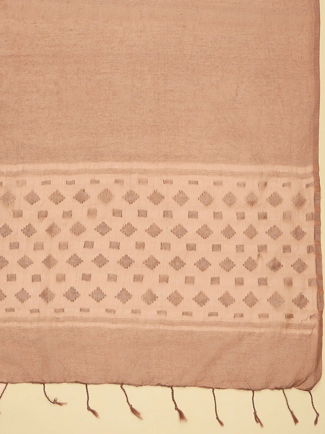 Brown Geometric Woven Dupatta – Ethnic Tasselled Border Wrap for Women