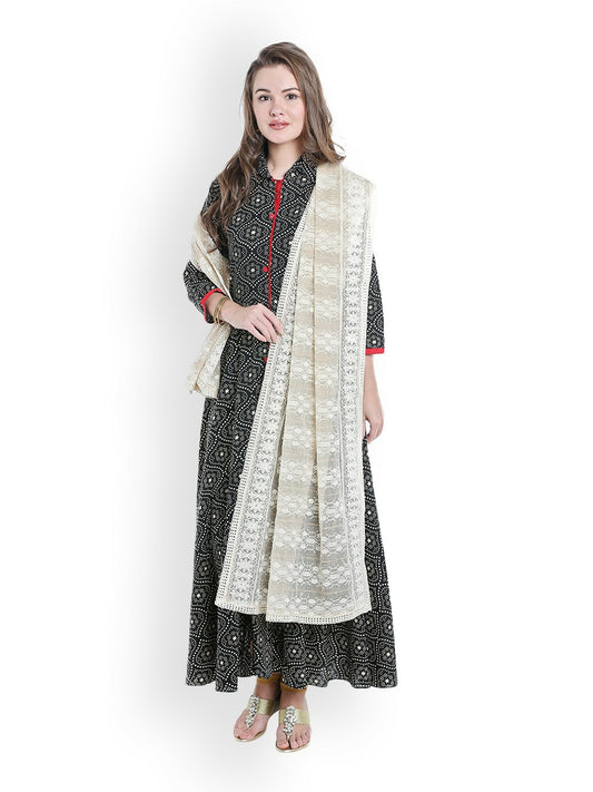 Elegant Cream & Gold Embroidered Dupatta – Traditional Indian Ethnic Stole