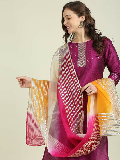 Pink & Orange Dyed Organza Dupatta with Gotta Patti – Ethnic Embellished Dupatta for Women