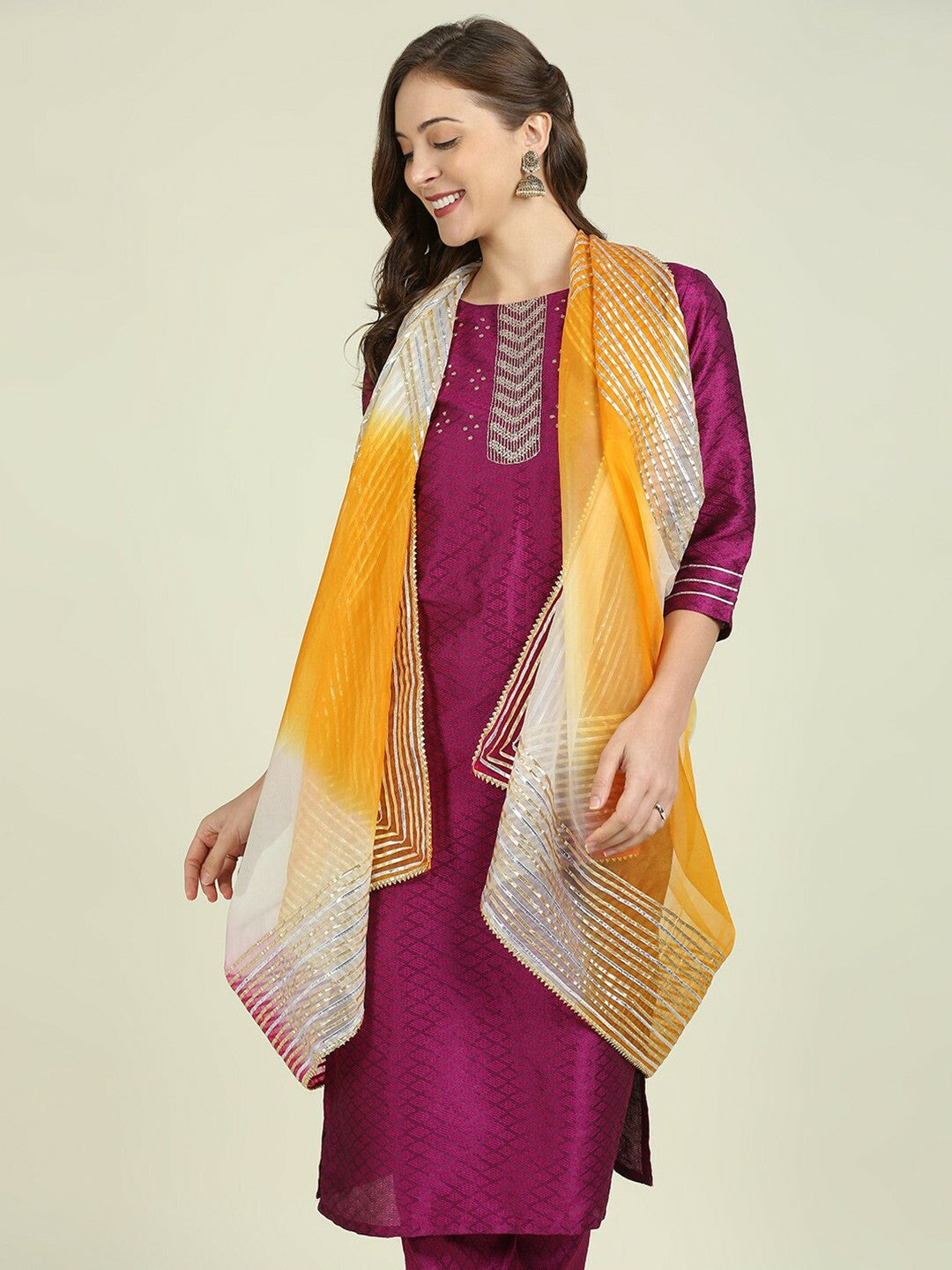 Pink & Orange Dyed Organza Dupatta with Gotta Patti – Ethnic Embellished Dupatta for Women