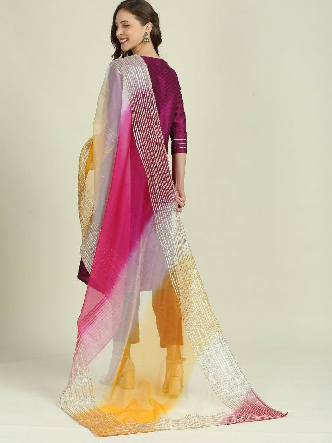 Pink & Orange Dyed Organza Dupatta with Gotta Patti – Ethnic Embellished Dupatta for Women