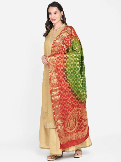 Red & Green Banarasi Bandhej Gharchola Silk Dupatta – Traditional Indian Ethnic Wear