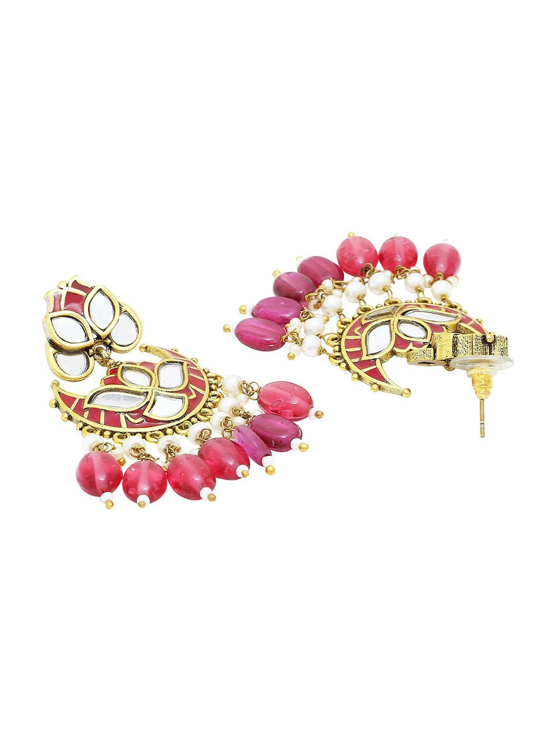 Women’s Gold-Plated Magenta Drop Earrings – Classic Ethnic Jewelry with Stones & Beads