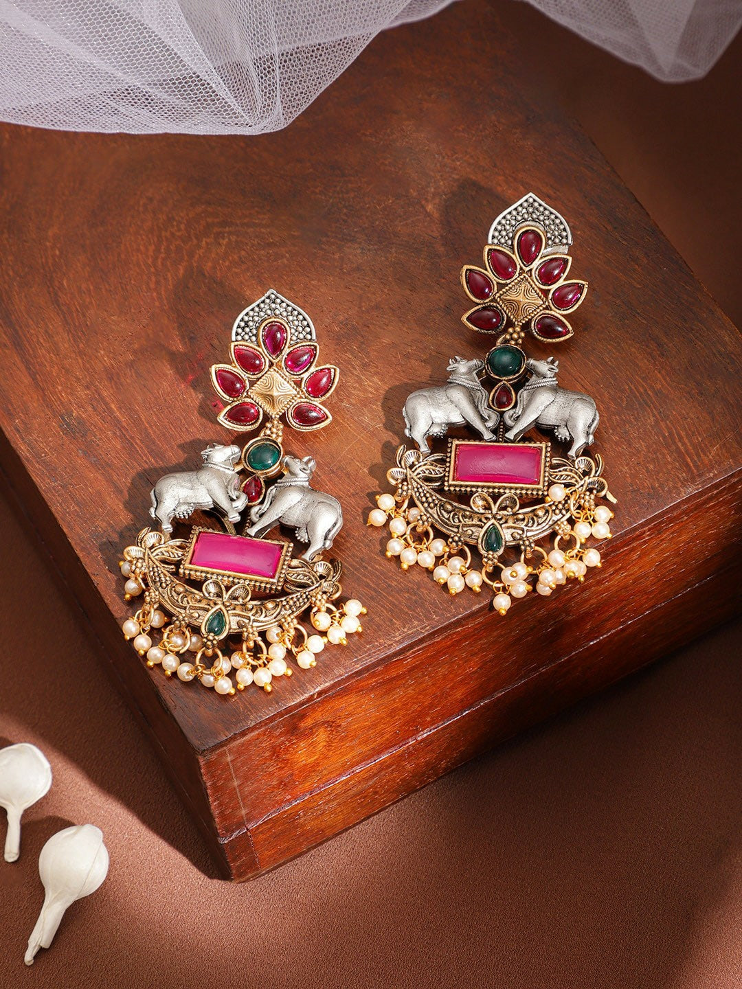 Women Gold-Plated Pink Kundan Chandbali Earrings – Cow Charm Ethnic Jewelry