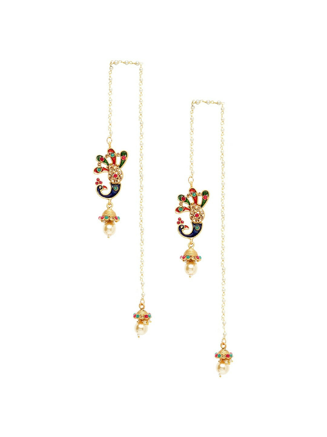 Women’s Gold-Plated Meenakari Peacock Drop Earrings – Off-White & Pearl Accent | Indiaista