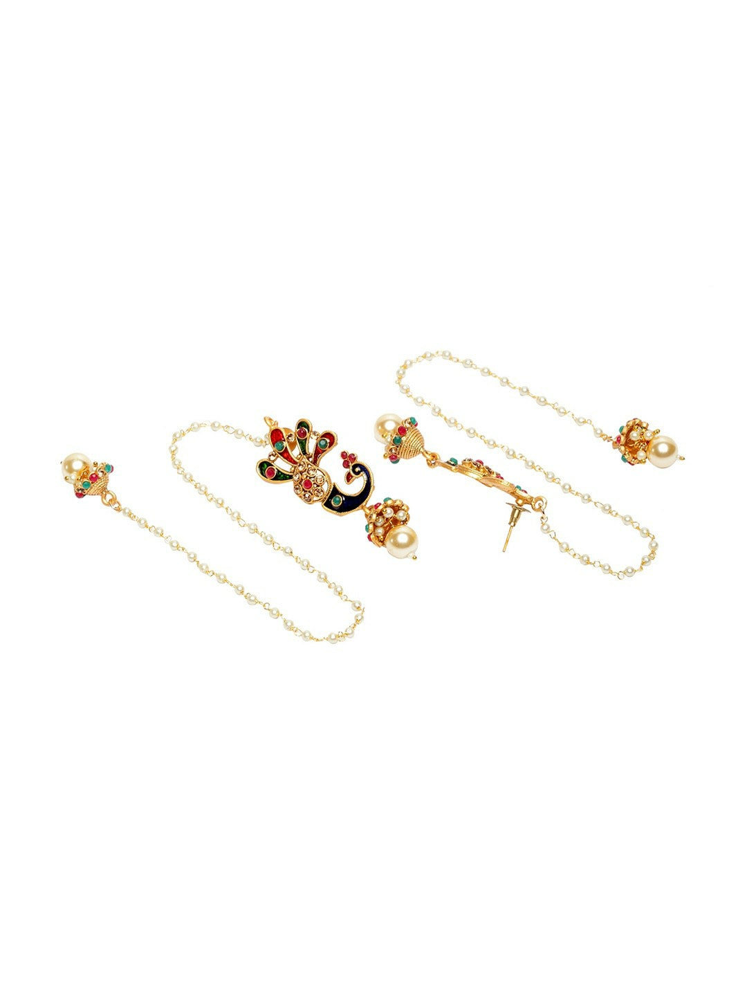 Women’s Gold-Plated Meenakari Peacock Drop Earrings – Off-White & Pearl Accent | Indiaista