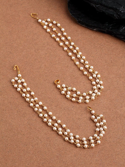 Gold-Toned Pearl Chain Earrings – Elegant Gold-Plated Dangler Earrings | Indiaista