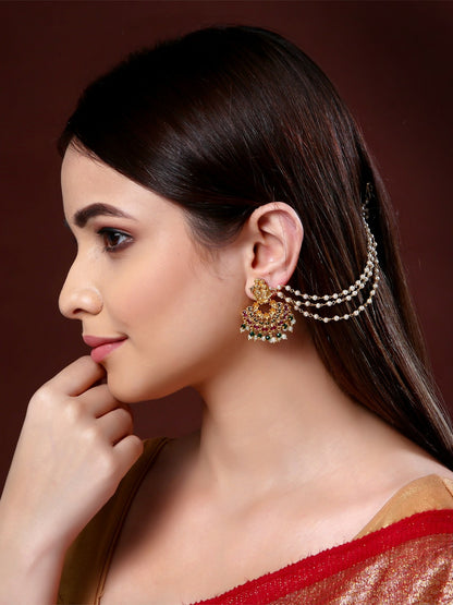 Gold-Toned Pearl Chain Earrings – Elegant Gold-Plated Dangler Earrings | Indiaista