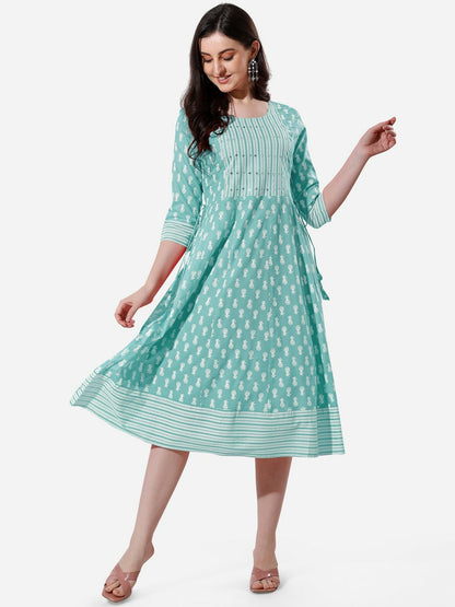 Buy Ethnic Motifs Printed A-Line Midi Dress for Women | Indiaista