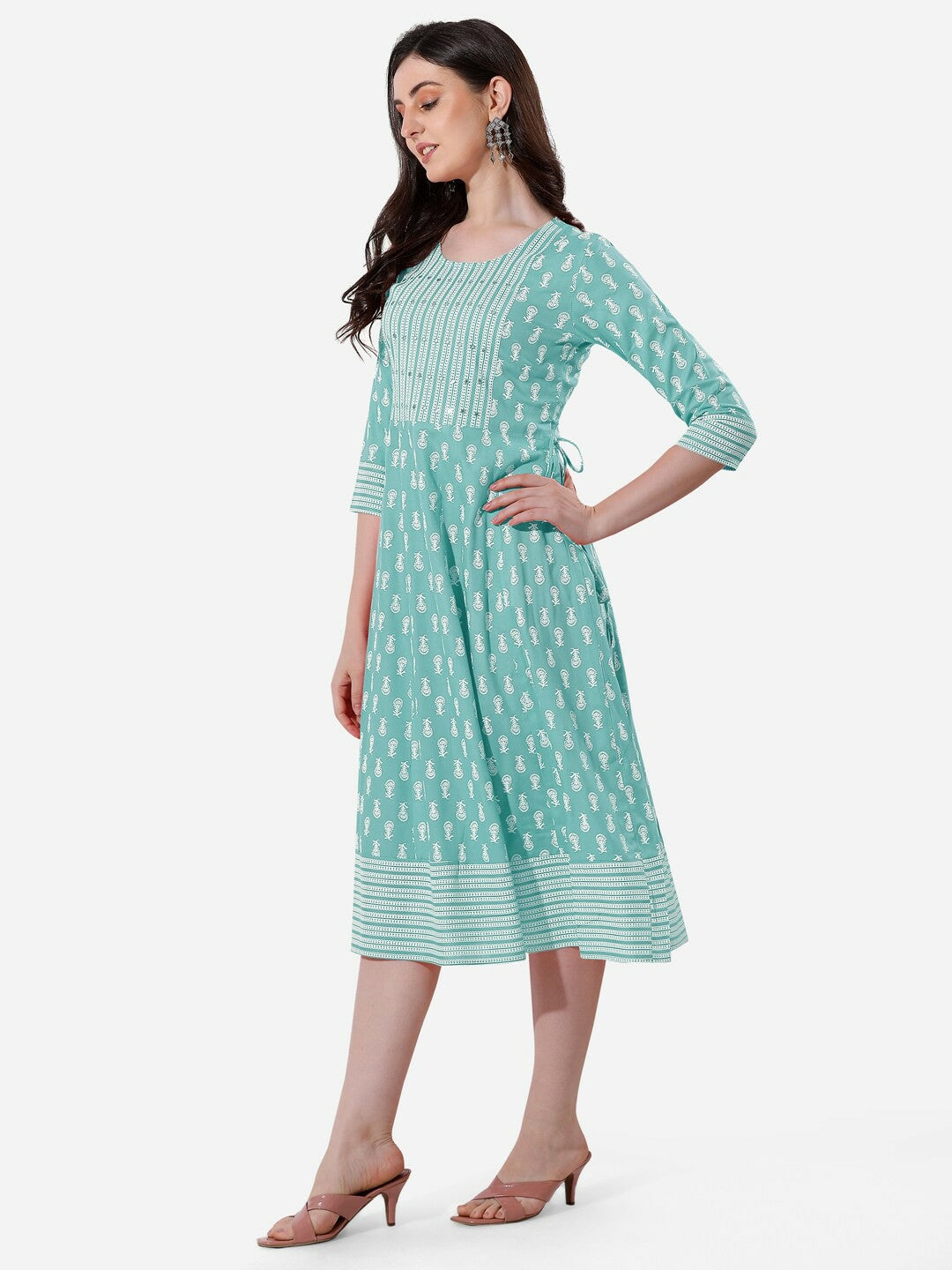 Buy Ethnic Motifs Printed A-Line Midi Dress for Women | Indiaista