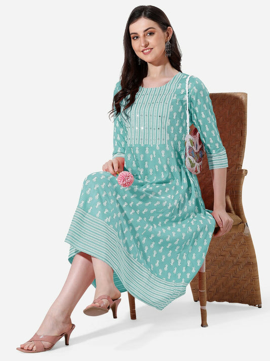 Buy Ethnic Motifs Printed A-Line Midi Dress for Women | Indiaista