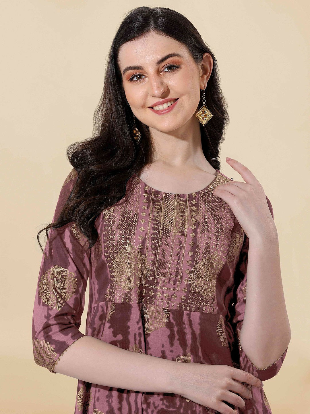 Brown Ethnic Motifs A-Line Dress Elegant Midi Ethnic Wear | Indiaista Indiaista.com Brown Ethnic Motifs A-Line Dress Elegant Midi Ethnic Wear | Indiaista Indiaista.com