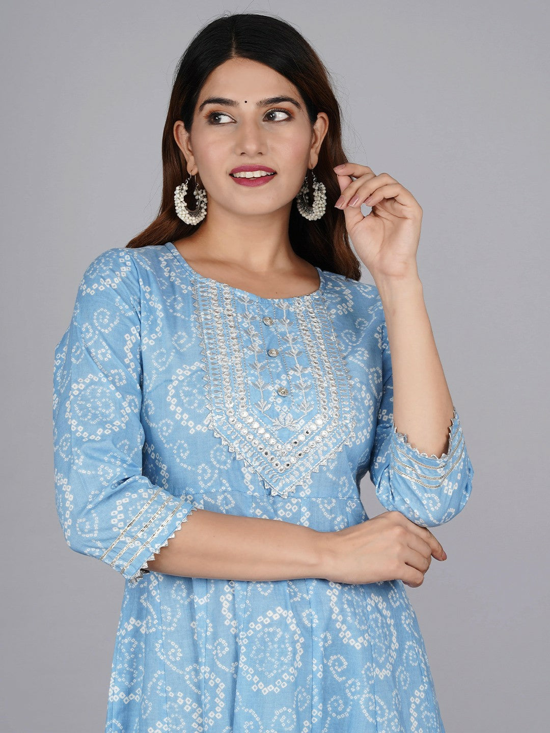 Blue Ethnic Motifs Print A-Line Dress – Stylish Midi Dress for Women | Indiaista