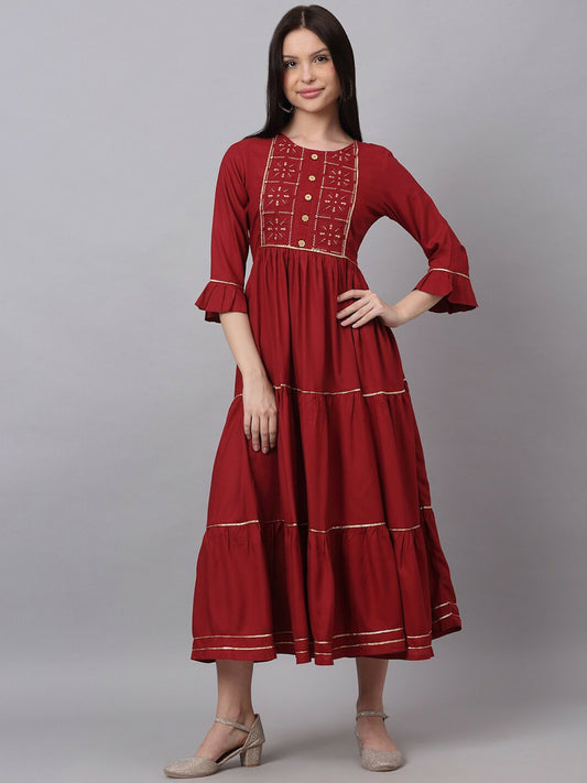 Maroon Solid Maxi Dress – Elegant Ethnic Wear for Women | Indiaista