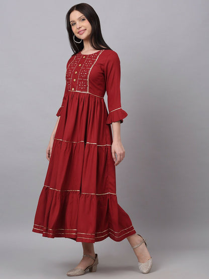 Maroon Solid Maxi Dress – Elegant Ethnic Wear for Women | Indiaista