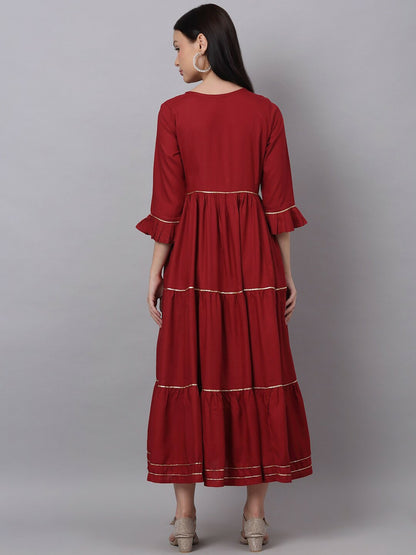 Maroon Solid Maxi Dress – Elegant Ethnic Wear for Women | Indiaista