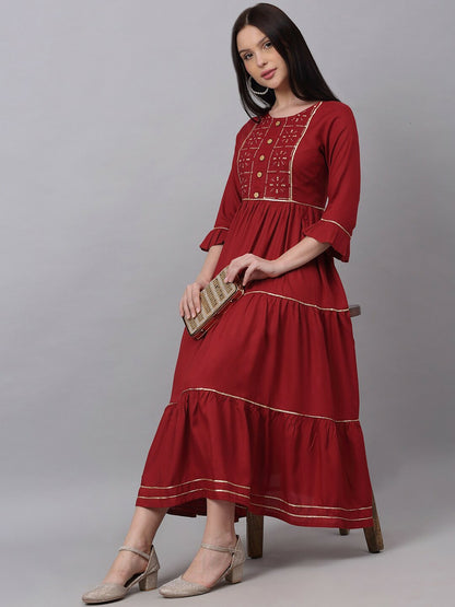 Maroon Solid Maxi Dress – Elegant Ethnic Wear for Women | Indiaista