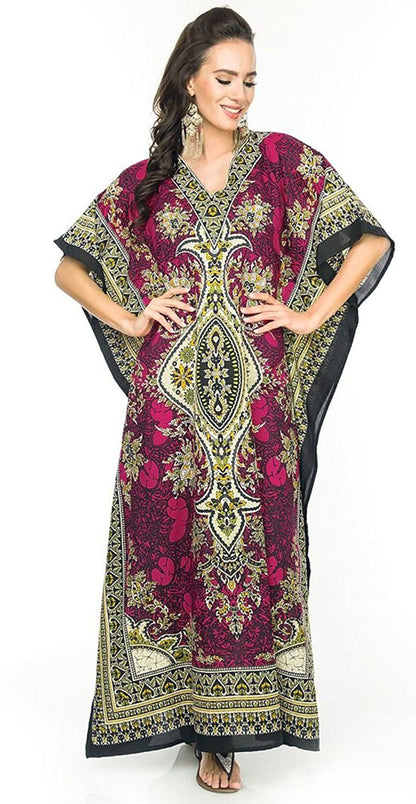 Women's Boho Maxi Kaftan Dress – Long Mumu Caftan Tunic, Plus Size Night Gown | Indiaista